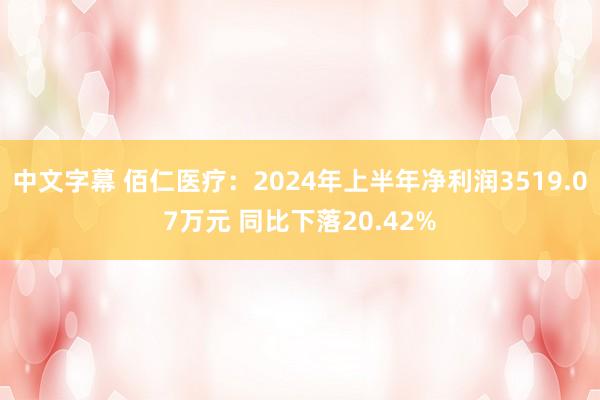 中文字幕 佰仁医疗：2024年上半年净利润3519.07万元 同比下落20.42%