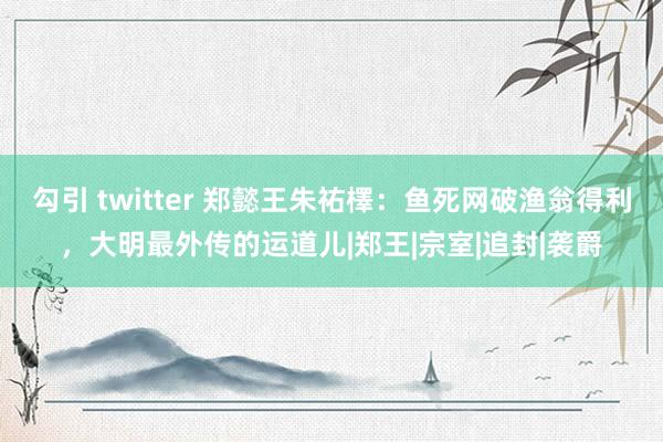 勾引 twitter 郑懿王朱祐檡：鱼死网破渔翁得利，大明最外传的运道儿|郑王|宗室|追封|袭爵